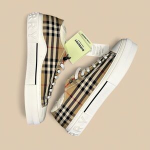 Burberry Plaid Low-Top Sneakers in Tan and Black